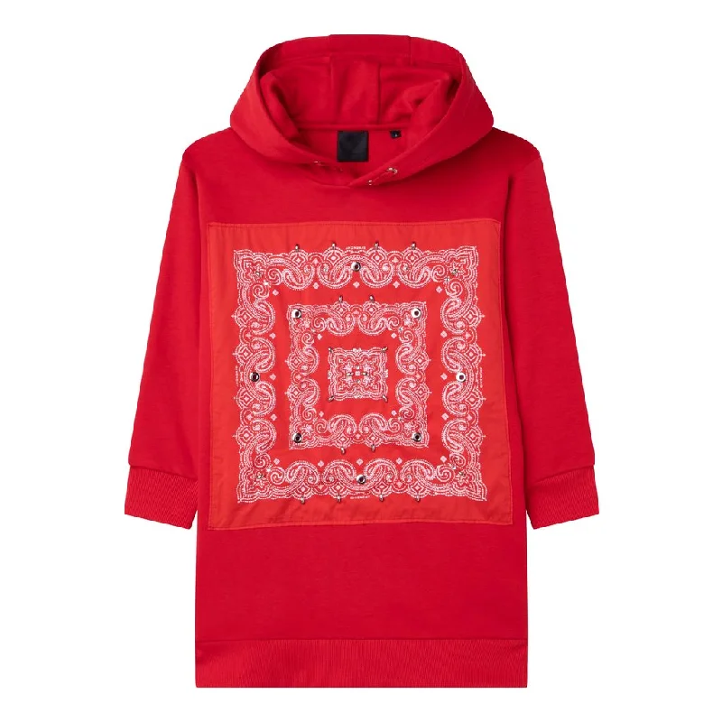 Men's Hoodies with Contrast Fabric PanelsRed Long Sleeve Hoodie Dress