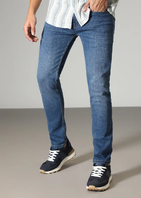 Men's Jeans with Elastic WaistbandsCerulean Blue Slim Fit Jeans