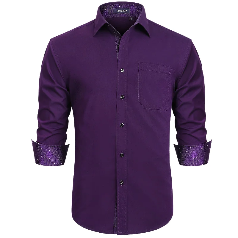 Men's Big and Tall Shirts for Added ComfortMen's Patchwork Dress Shirt with Pocket - DARK PURPLE/PLAID Men's Big and Tall Shirts for Added ComfortMen's Patchwork Dress Shirt with Pocket - DARK PURPLE/PLAID