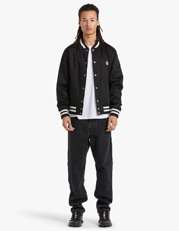 Men's Coats with Velcro ClosuresTeddy Blouson In Cotton Satin With Grey Fox Head P - Black Men's Coats with Velcro ClosuresTeddy Blouson In Cotton Satin With Grey Fox Head P - Black