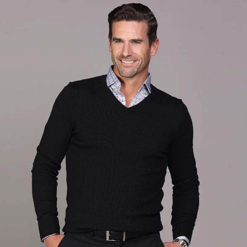 Men's Sweaters in Neutral ColorsBlack Luxury Touch Cotton and Cashmere V-Neck Sweater Men's Sweaters in Neutral ColorsBlack Luxury Touch Cotton and Cashmere V-Neck Sweater
