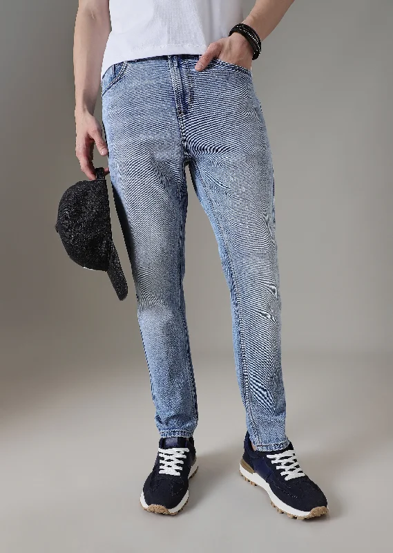 Winter Men's JeansFaded Light Blue Straight Fit Denim