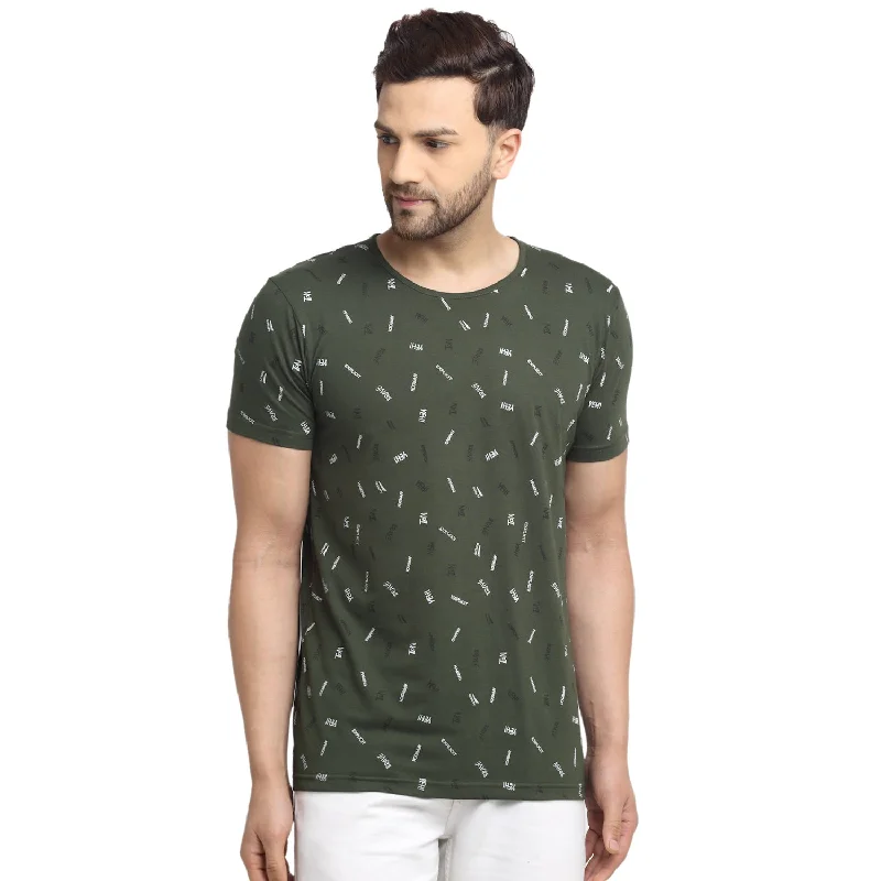 Men's Shirts with Belt LoopsMack JONNEY Men's Olive Printed Round Neck Tshirt