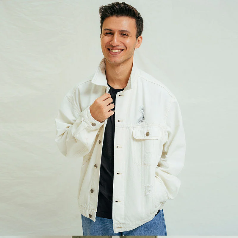 Elegant Straight-Leg Men's JeansWhite Denim Jacket