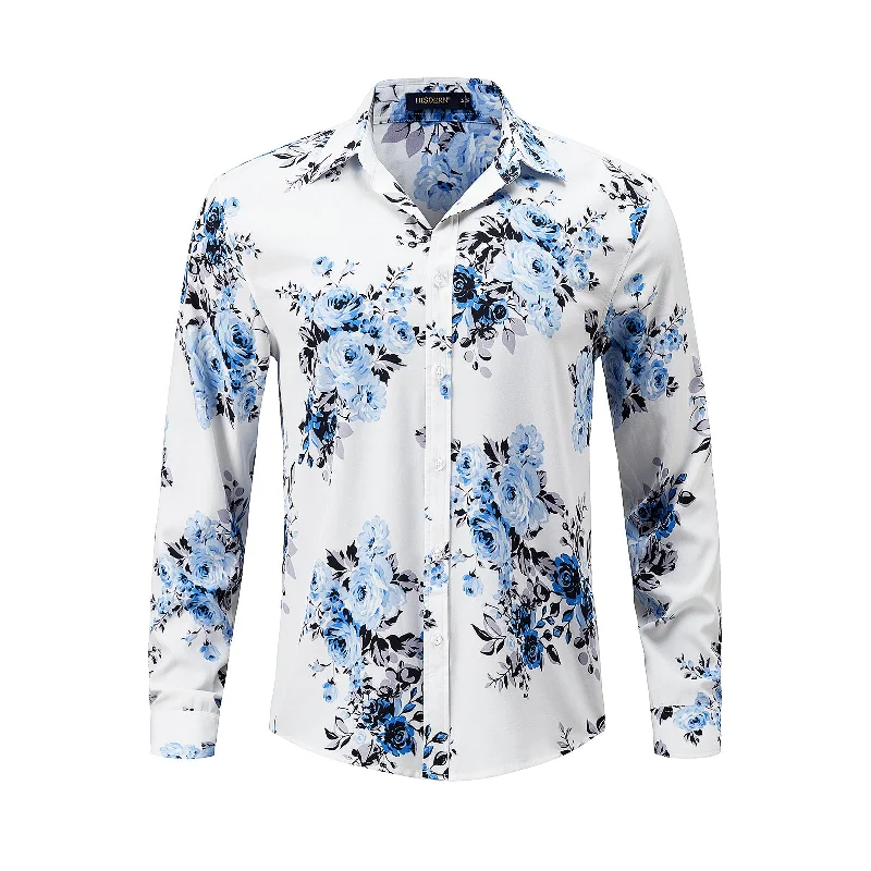 Men's Solid-Color Block Shirts for a Bold StatementCasual Floral Fancy Shirt - Y-WHITE/BLUE Men's Solid-Color Block Shirts for a Bold StatementCasual Floral Fancy Shirt - Y-WHITE/BLUE