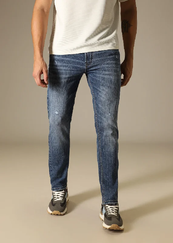 Men's Jeans with PocketsDark Blue Ankle Slim Fit Denim
