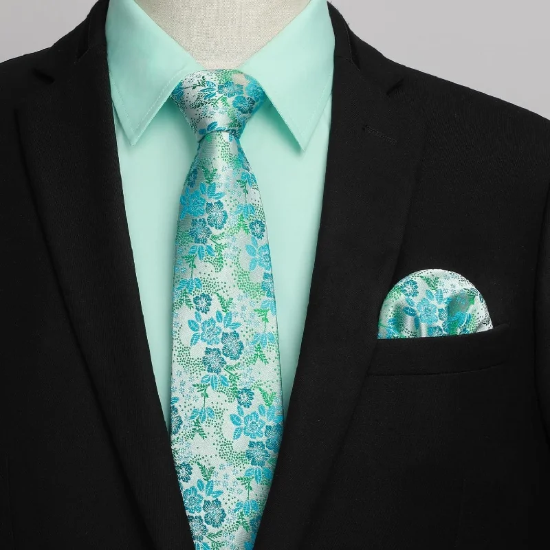 Men's Regular-Fit Shirts for a Classic FitMen's Shirt with Tie Handkerchief Set - GREEN3/FLORAL Men's Regular-Fit Shirts for a Classic FitMen's Shirt with Tie Handkerchief Set - GREEN3/FLORAL