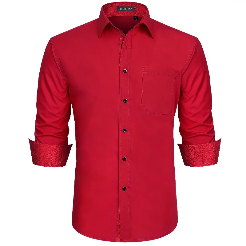 Men's Moisture-Wicking Shirts for All-Day ComfortMen's Patchwork Dress Shirt with Pocket - RED/PAISLEY Men's Moisture-Wicking Shirts for All-Day ComfortMen's Patchwork Dress Shirt with Pocket - RED/PAISLEY