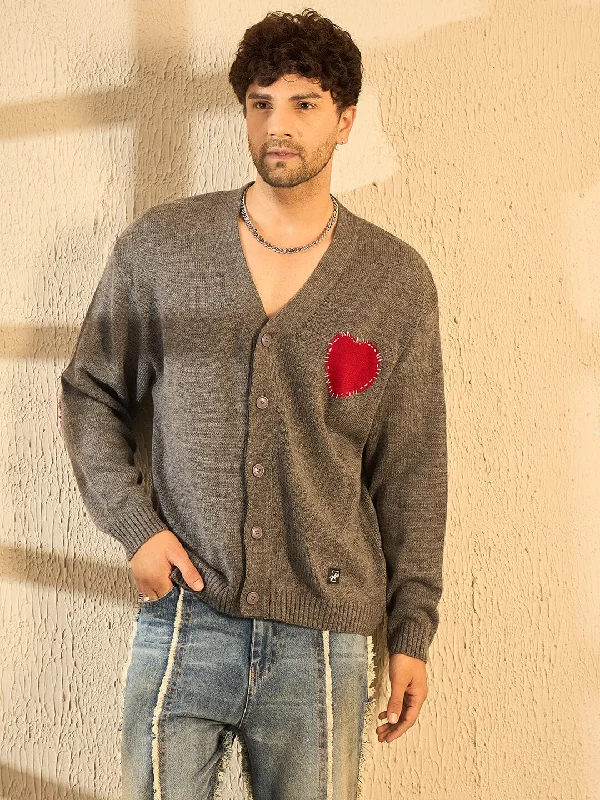 Men's Sweaters in Metallic ColorsCharcoal Heart Knitted Cardigan