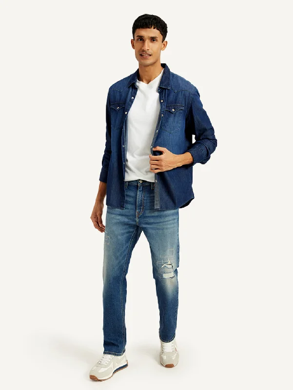 Leather Patch Embellished Men's JeansMen's 541 Tapered Blue Jeans