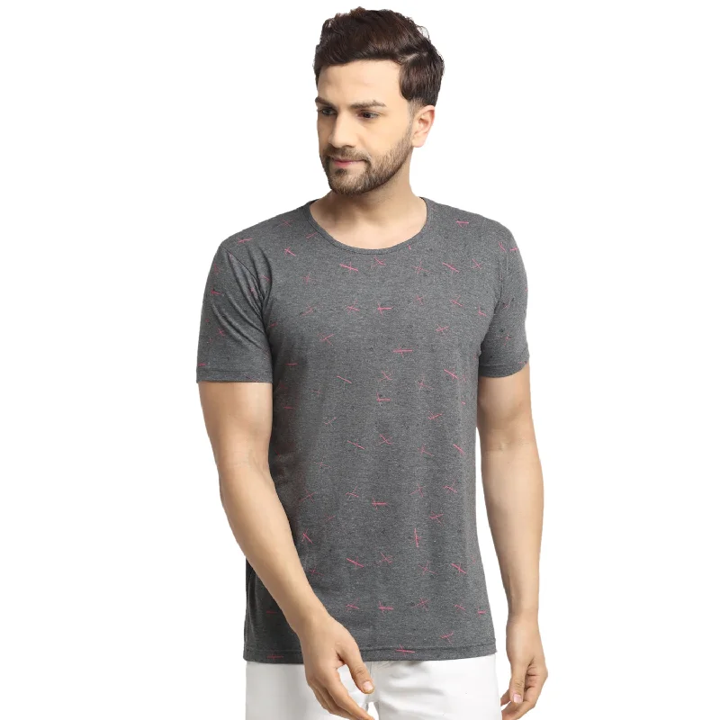 Men's Shirts with CollarsMack JONNEY Men's Grey Printed Round Neck Tshirt