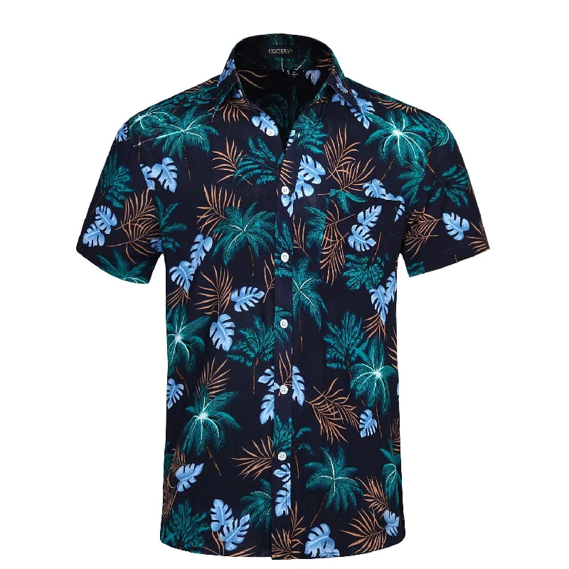 Men's Designer Shirts for a Statement PieceFunky Hawaiian Shirts with Pocket - NAVY BLUE/GOLD Men's Designer Shirts for a Statement PieceFunky Hawaiian Shirts with Pocket - NAVY BLUE/GOLD