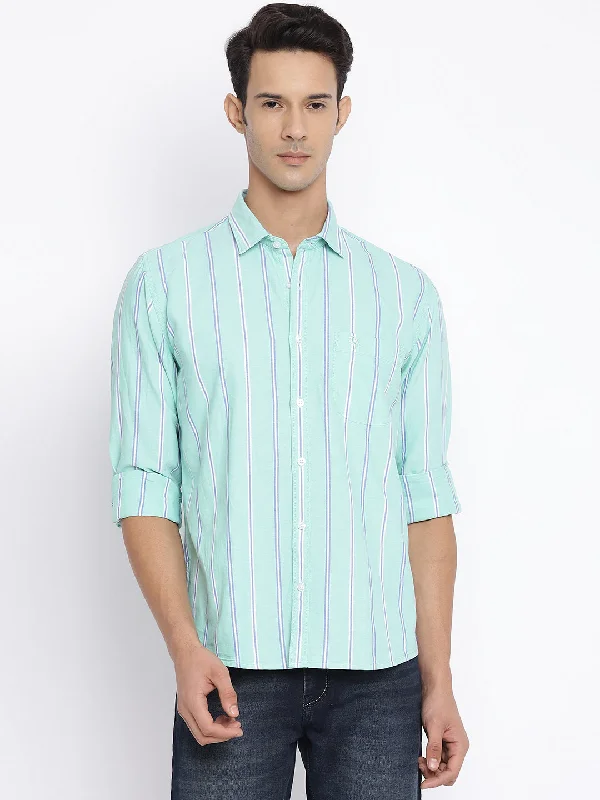 Men's Color-Blocking Shirts for a Statement LookMen's Light Green Casual Broad Stripe Full Sleeve Shirt Men's Color-Blocking Shirts for a Statement LookMen's Light Green Casual Broad Stripe Full Sleeve Shirt