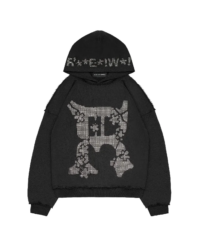 Fashionable Men's Streetwear HoodiesBlack Studded Censored Hoodie