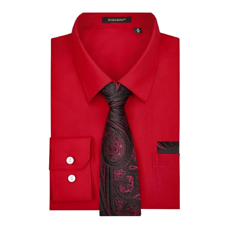 Men's Smart Casual Shirts for Business Casual SettingsMen's Shirt with Tie Handkerchief Set - RED LIGHT Men's Smart Casual Shirts for Business Casual SettingsMen's Shirt with Tie Handkerchief Set - RED LIGHT