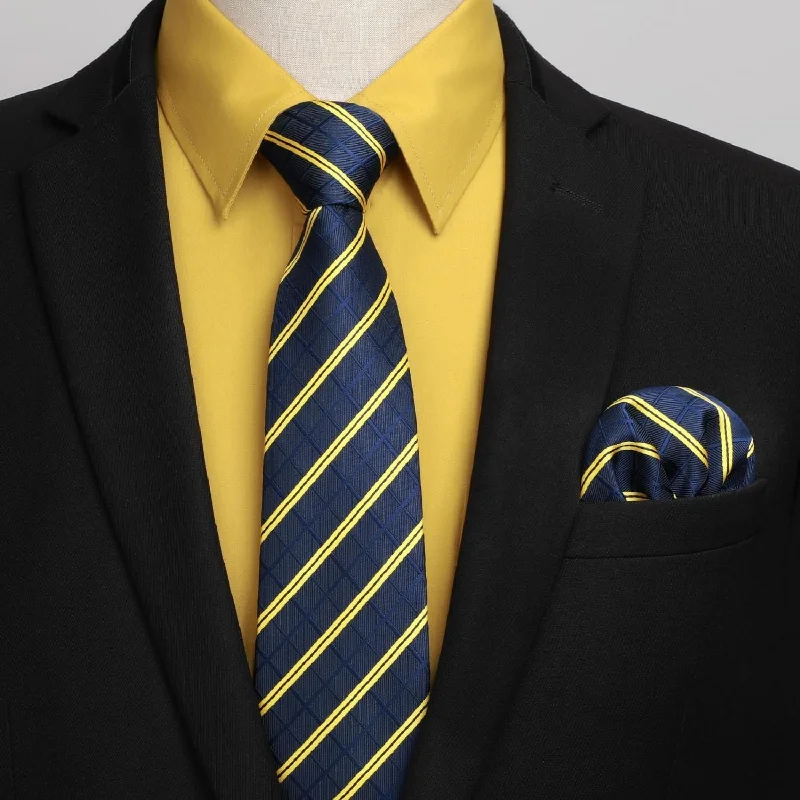 Men's Performance Shirts for Active LifestylesMen's Shirt with Tie Handkerchief Set - YELLOW/STRIPED Men's Performance Shirts for Active LifestylesMen's Shirt with Tie Handkerchief Set - YELLOW/STRIPED