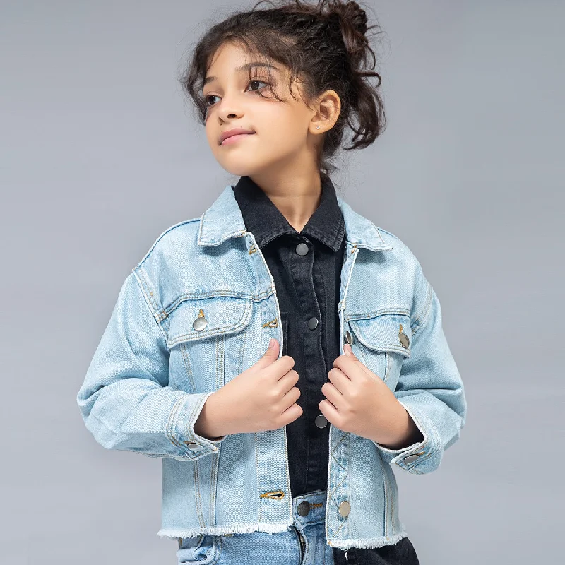 Jeans for Men with a Big BellyCropped Jacket With Pleats (Light Blue)