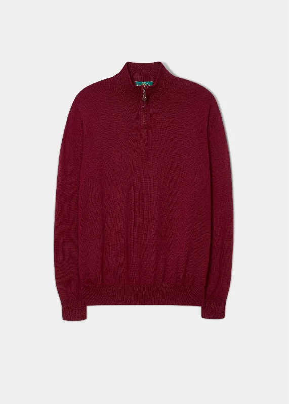 Men's Pants with Contrast StitchingBarton Merino Wool 1/4 Zip Mock Jumper in Bordeaux - Regular Fit Men's Pants with Contrast StitchingBarton Merino Wool 1/4 Zip Mock Jumper in Bordeaux - Regular Fit