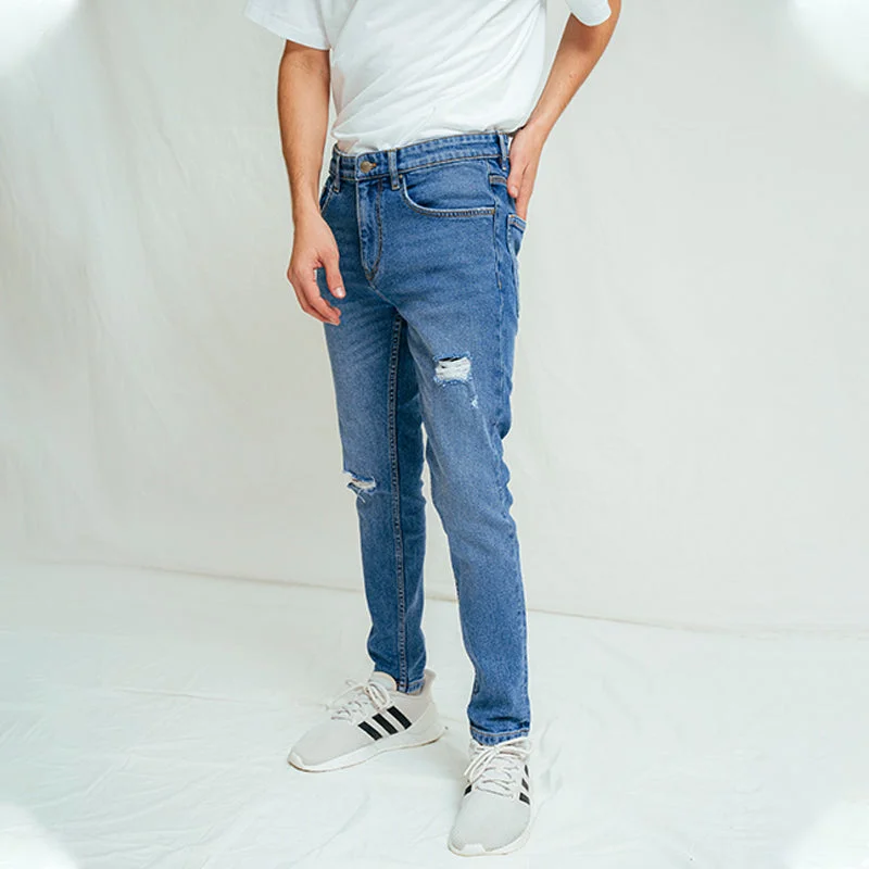 High-Quality Men's JeansSkinny Fit Ripped Blue Jeans