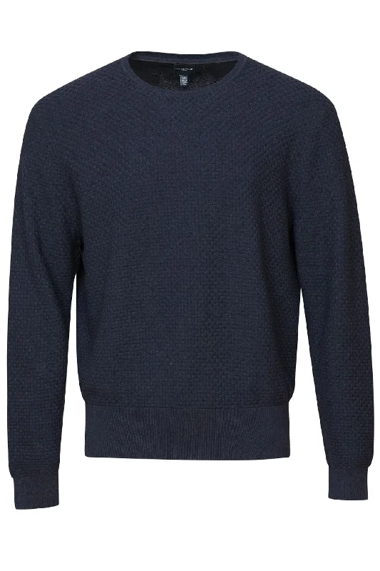 Patterned Men's Fair Isle SweatersTextured Cotton Crew Neck Sweater in Navy by Leo Chevalier Patterned Men's Fair Isle SweatersTextured Cotton Crew Neck Sweater in Navy by Leo Chevalier