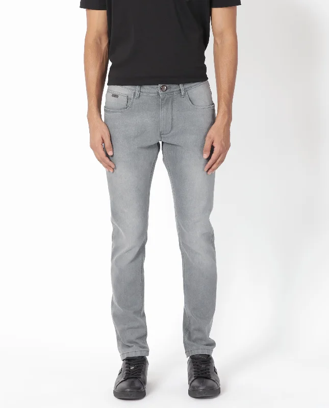 Men's Jeans for SportsRare Rabbit Men's Toulouse Light Grey Light Wash Mid-Rise Slim Fit Jeans