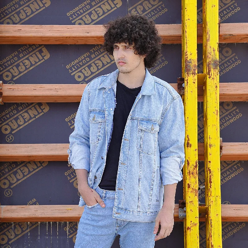 Elegant Straight-Leg Men's JeansDenim Jacket Light Blue