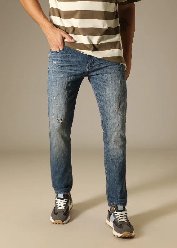Men's Straight-Leg Jeans in Dark WashLight Blue Mid Fade Ankle Slim Fit Denim