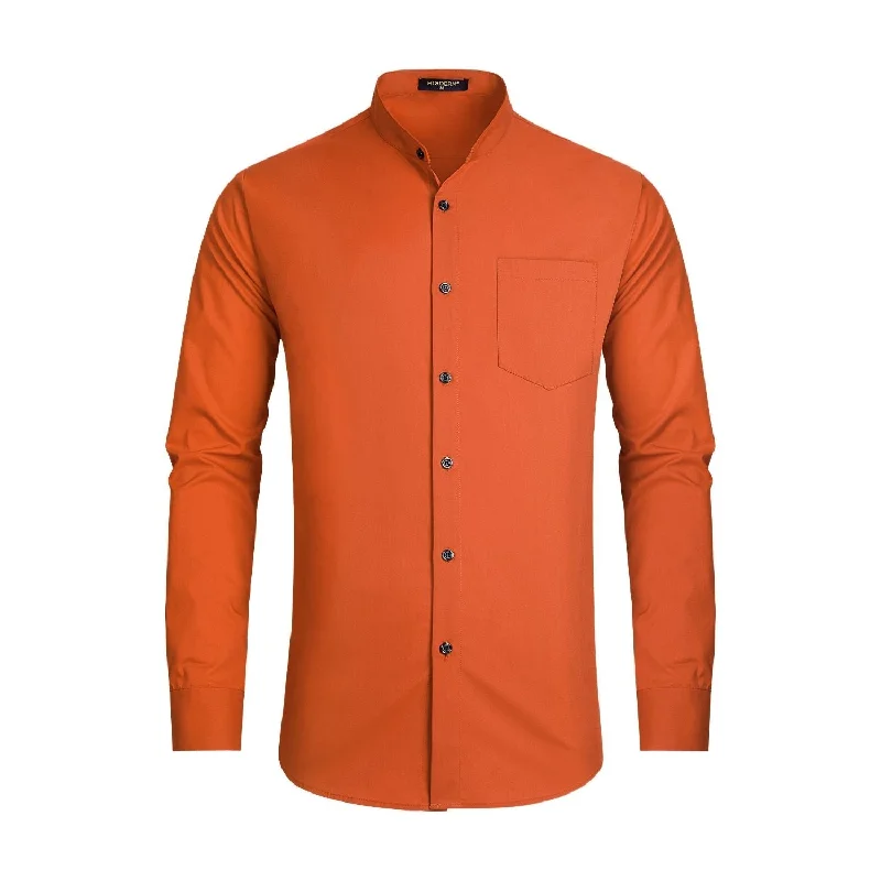 Men's Checked Short-Sleeve Shirts for Summer FunMen's Orange Grandad Collar Shirt Wedding Regular Fit with Pocket Men's Checked Short-Sleeve Shirts for Summer FunMen's Orange Grandad Collar Shirt Wedding Regular Fit with Pocket