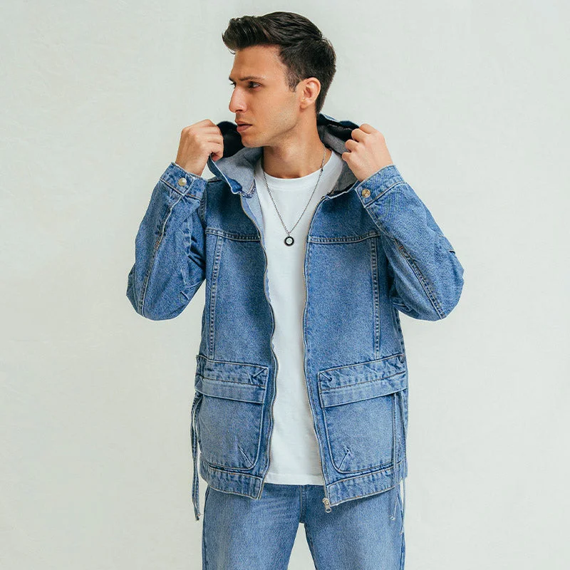 Men's Jeans with Stretch FabricDenim Hoodie Jacket
