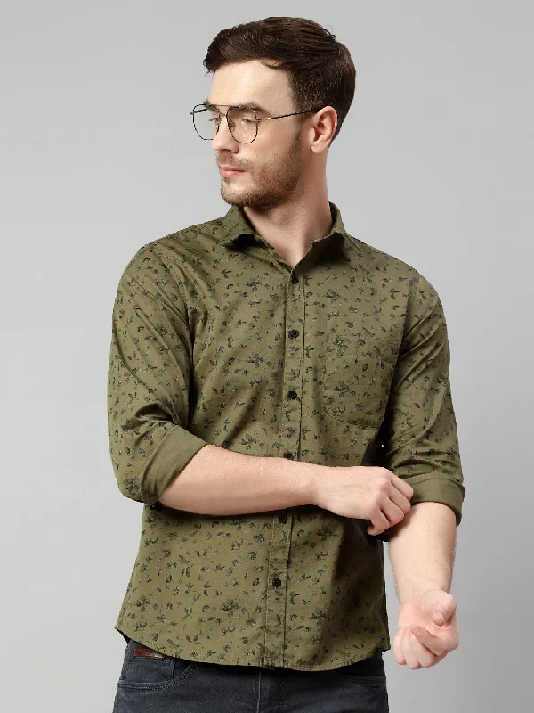 Men's Scoop Neck T-Shirts for a Relaxed FeelMen's Olive Green Casual Floral Print Full Sleeve Shirt Men's Scoop Neck T-Shirts for a Relaxed FeelMen's Olive Green Casual Floral Print Full Sleeve Shirt