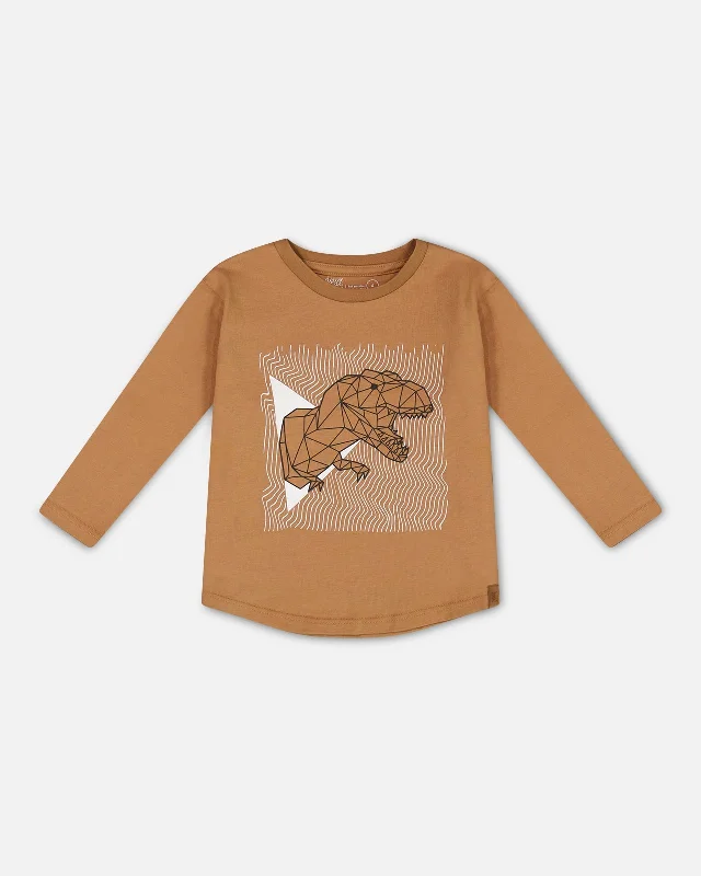 Men's Shirts with Patchwork SleevesLong-Sleeve T-Shirt With Print Caramel