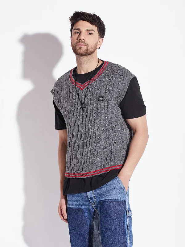 Men's Sweaters for SpringCharcoal Knitted Sleeveless Sweater
