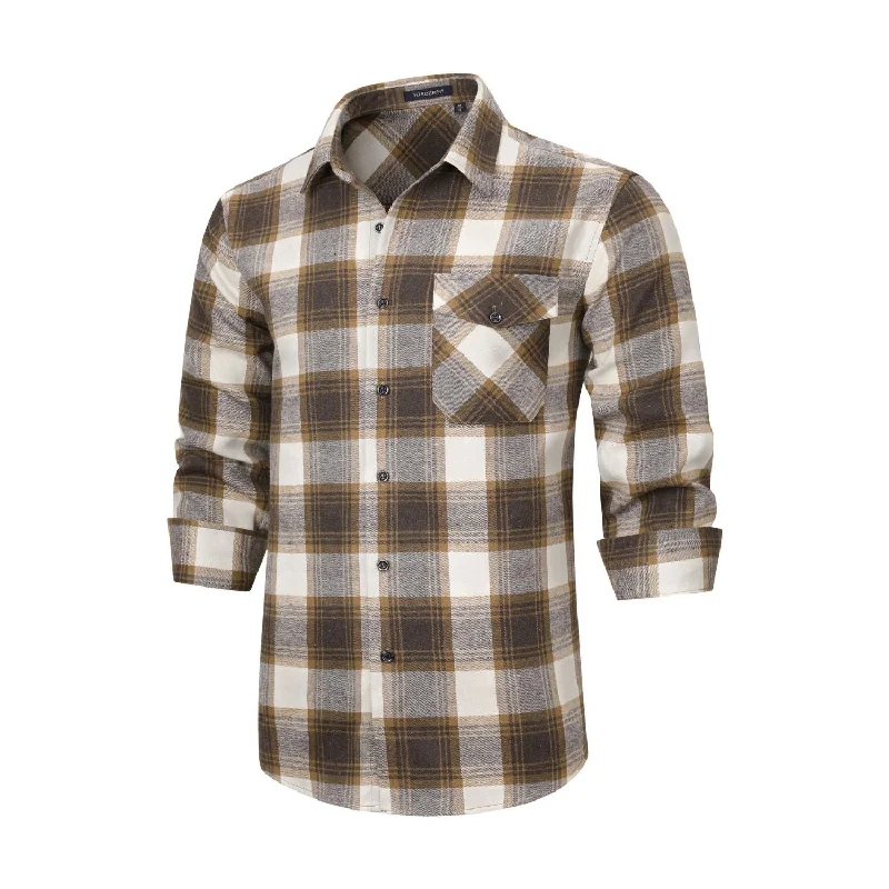 Men's Monochrome Shirts for a Minimalist VibePlaid Men's Flannel Shirt With Pockets - 5B-BROWN Men's Monochrome Shirts for a Minimalist VibePlaid Men's Flannel Shirt With Pockets - 5B-BROWN