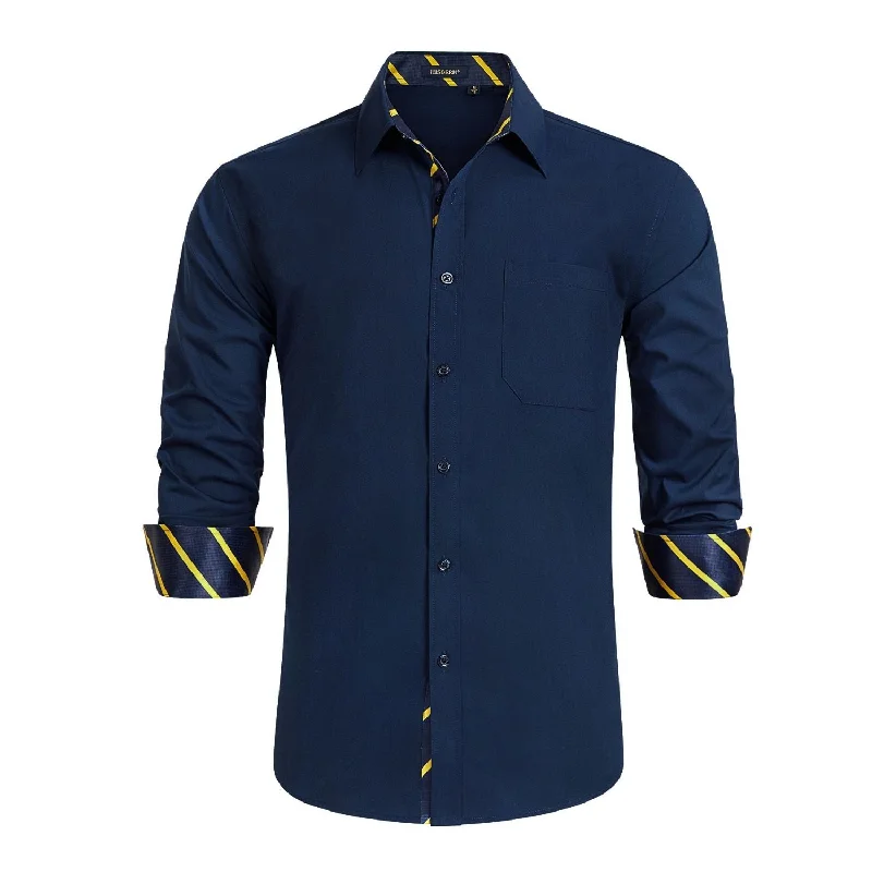 Men's Versatile Dress Shirts for Multiple OccasionsMen's Patchwork Dress Shirt with Pocket - NAVY BLUE/STRIPED Men's Versatile Dress Shirts for Multiple OccasionsMen's Patchwork Dress Shirt with Pocket - NAVY BLUE/STRIPED