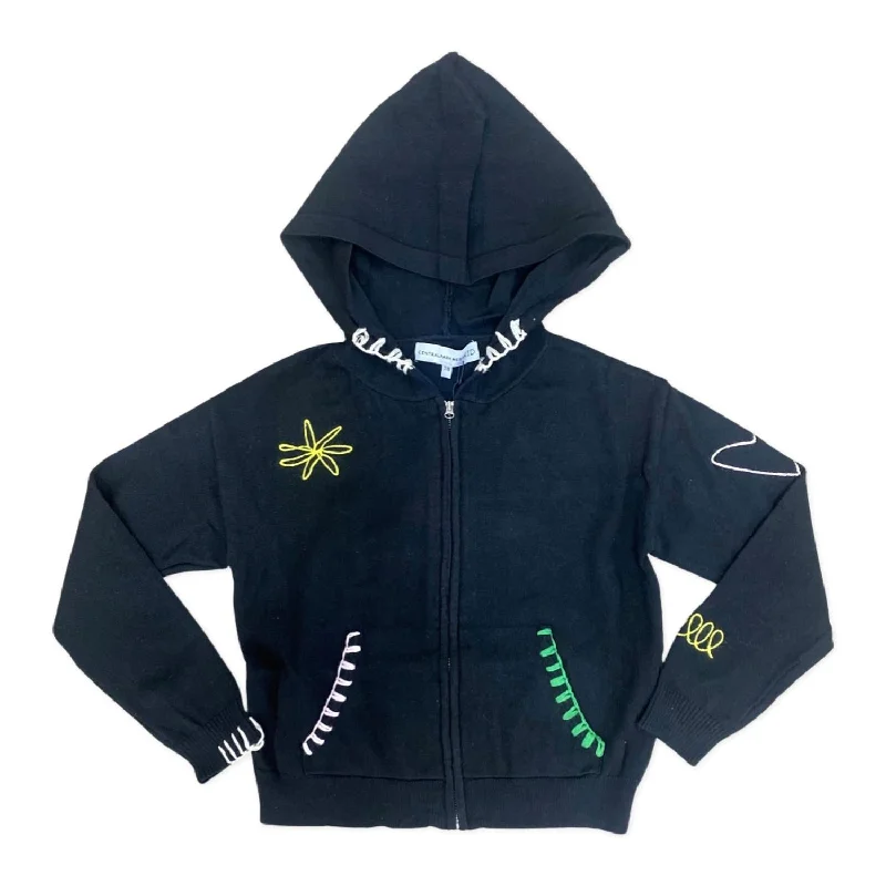 Men's Hoodies with Hidden Pockets for PhonesZeke Embroidered Zip Hoodie In Black
