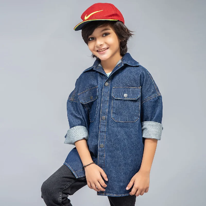 Latest Designer Men's JeansDouble Pocket Oversized Shirt (Rinse Wash)