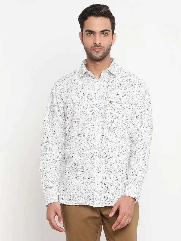 Men's Tennis Shirts for Court ComfortMen's White Casual Floral Print Full Sleeve Shirt Men's Tennis Shirts for Court ComfortMen's White Casual Floral Print Full Sleeve Shirt