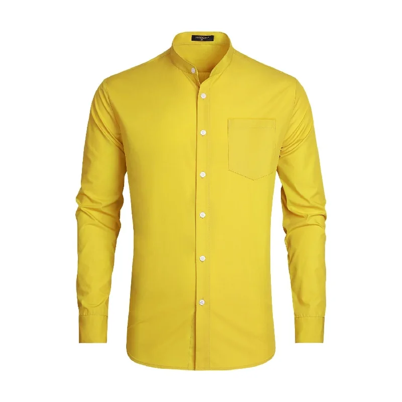Men's Logo T-Shirts for Brand RepresentationMen's Yellow Grandad Collar Shirt Wedding Regular Fit with Pocket Men's Logo T-Shirts for Brand RepresentationMen's Yellow Grandad Collar Shirt Wedding Regular Fit with Pocket