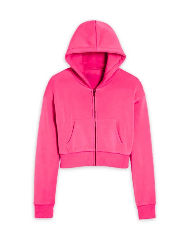 Practical Men's Water-Resistant HoodiesGirl's Dylan Zip Crop Hoodie In Raspberry