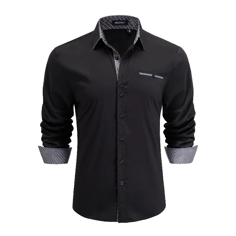 Men's Iron-Free Shirts for Wrinkle-Resistant WearMen's Patchwork Dress Shirt with Pocket - A-01 BLACK GREY/STRIPED Men's Iron-Free Shirts for Wrinkle-Resistant WearMen's Patchwork Dress Shirt with Pocket - A-01 BLACK GREY/STRIPED