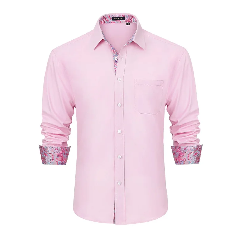 Men's Cufflink-Ready Shirts for Formal EventsMen's Patchwork Dress Shirt with Pocket - PINK/PAISLEY Men's Cufflink-Ready Shirts for Formal EventsMen's Patchwork Dress Shirt with Pocket - PINK/PAISLEY