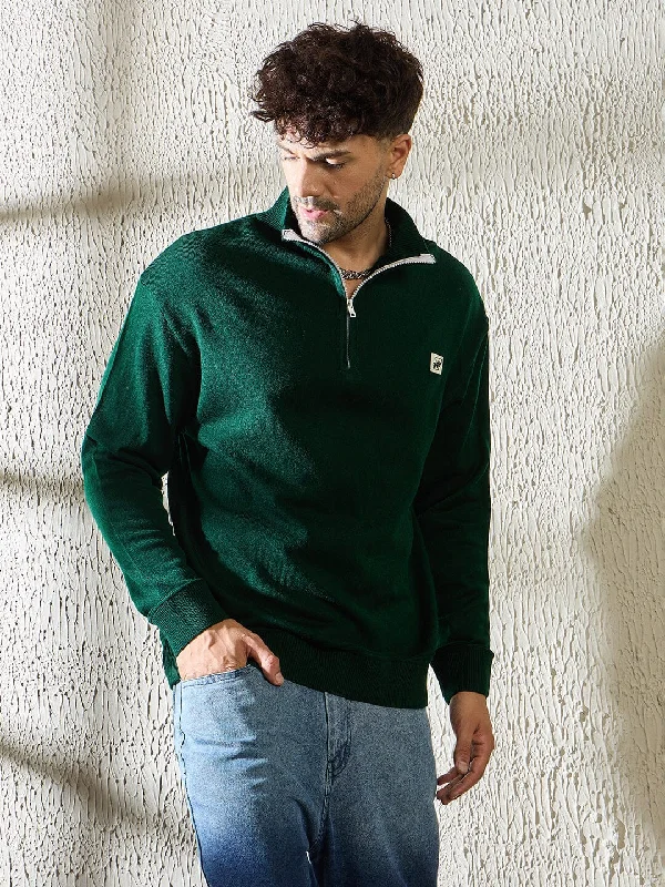 Lightweight Men's Cardigan SweatersGreen Turtleneck Quarter Zip Sweater