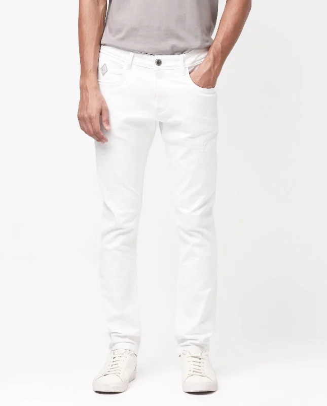 High-Waisted Bootcut Men's JeansRare Rabbit Men Astred White Cotton Fabric Mid Rise Slim Fit Rinse Wash Jeans Trouser High-Waisted Bootcut Men's JeansRare Rabbit Men Astred White Cotton Fabric Mid Rise Slim Fit Rinse Wash Jeans Trouser
