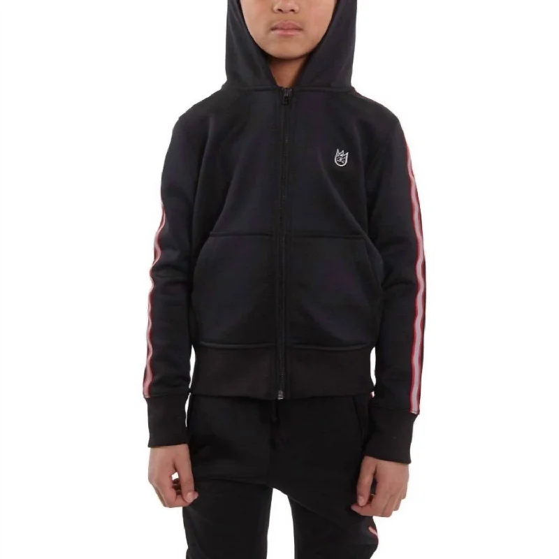 Men's Hoodies for BikingBoy's Scuba Stripe Full Zip Hoodie In Black