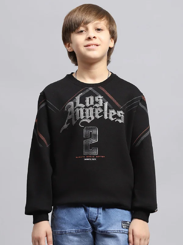 Men's Hoodies for StreetwearBoys Black Printed Round Neck Full Sleeve Sweatshirt