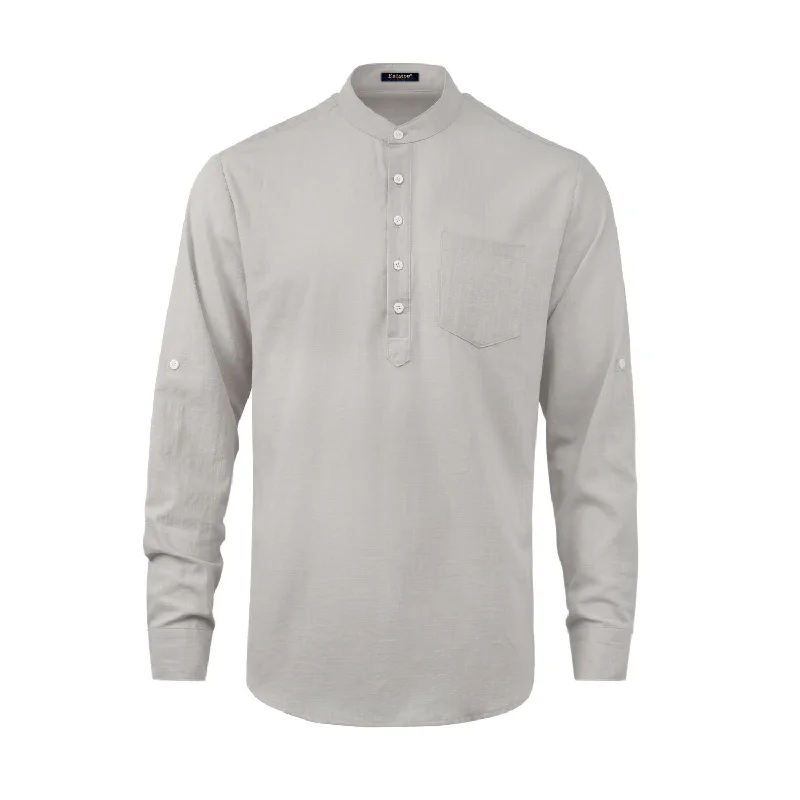 Men's Patterned Button-Down Shirts for Added InterestMen‘s Henley Shirt Lightweight with Pocket - LIGHT GRAY Men's Patterned Button-Down Shirts for Added InterestMen‘s Henley Shirt Lightweight with Pocket - LIGHT GRAY