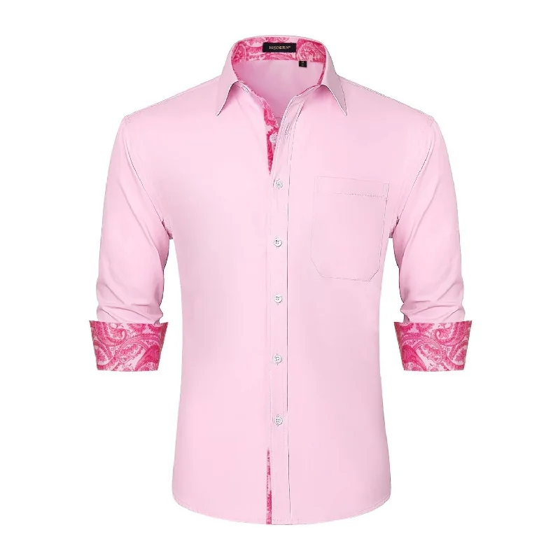 Men's Polo Shirts for Sports and Casual WearMen's Patchwork Dress Shirt with Pocket - PINK/HOT PINK Men's Polo Shirts for Sports and Casual WearMen's Patchwork Dress Shirt with Pocket - PINK/HOT PINK