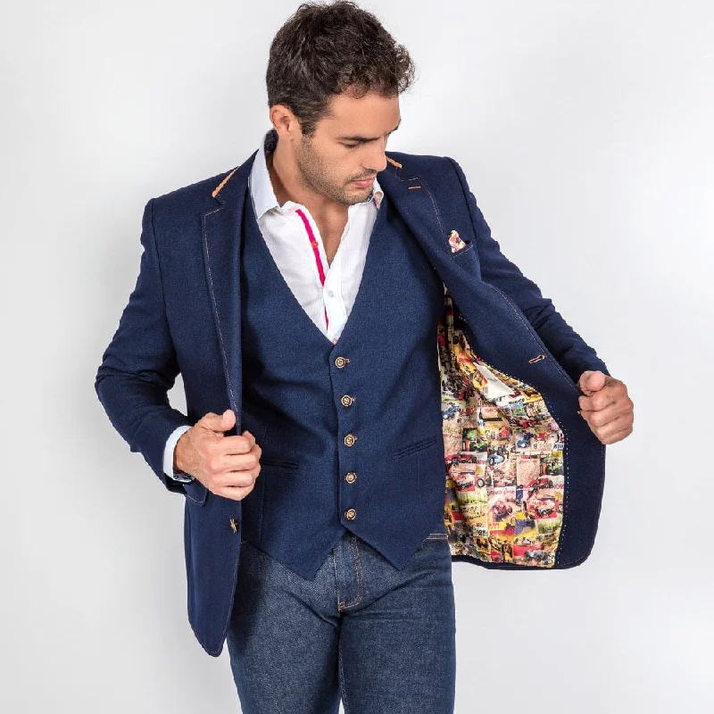 Claudio Lugli Slim Tailored Jacket Vintage Monaco Car Racing Lining CL2323 - Navy