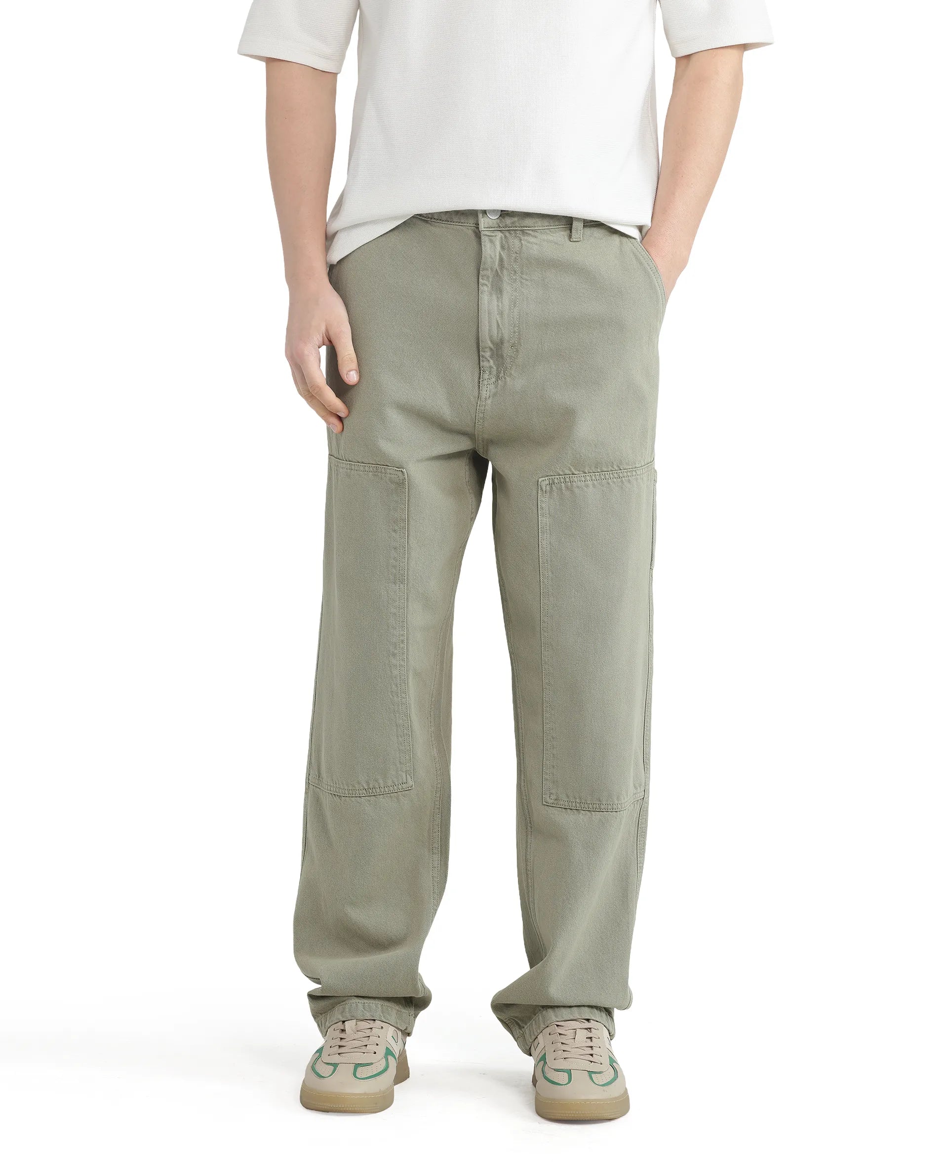 Zip-Fly Men's JeansRare Rabbit Men Klop Pastel Green Cotton Fabric Mid Rise Carpenter Fit Garment Dyed Plain Jeans Zip-Fly Men's JeansRare Rabbit Men Klop Pastel Green Cotton Fabric Mid Rise Carpenter Fit Garment Dyed Plain Jeans