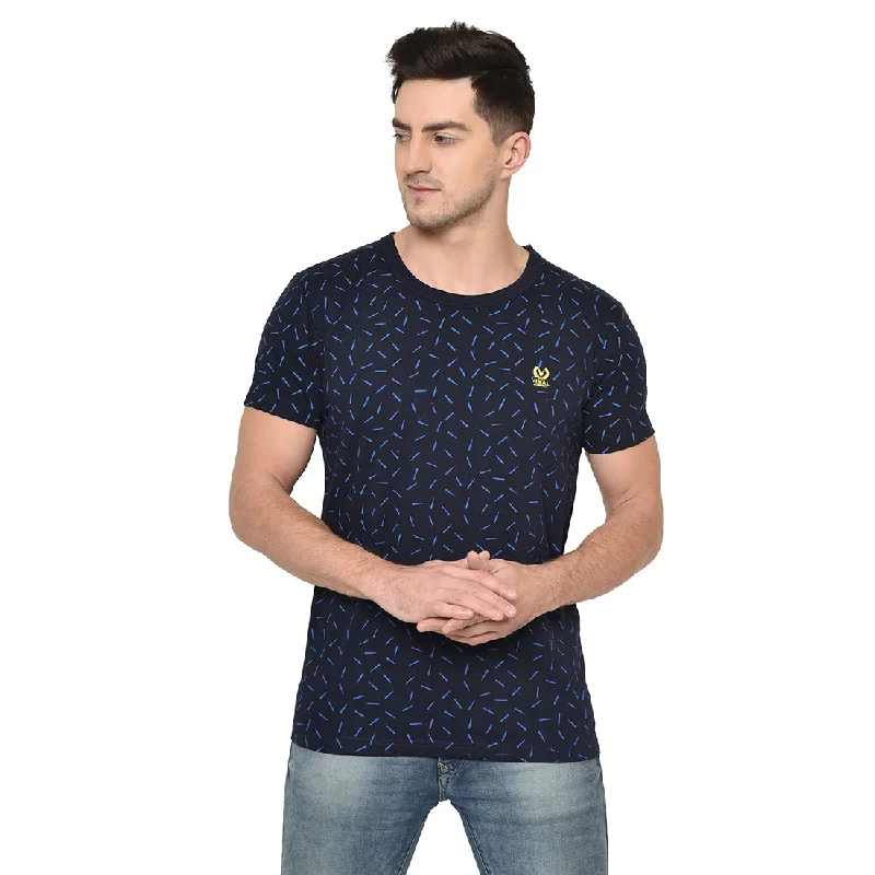 Men's Shirts with Floral PrintsMack Jonney Round Neck Dark Blue T-shirt For Men's